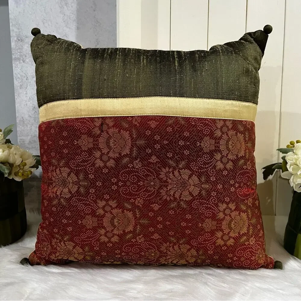 NEW Set Pier One Imports Silk Shantung Asian Floral Multi Colored Throw Pillow
